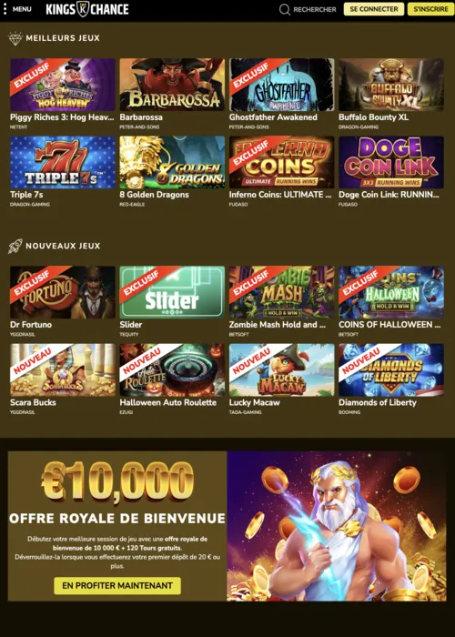 Lobby principal slots royaume Kings Chance Casino